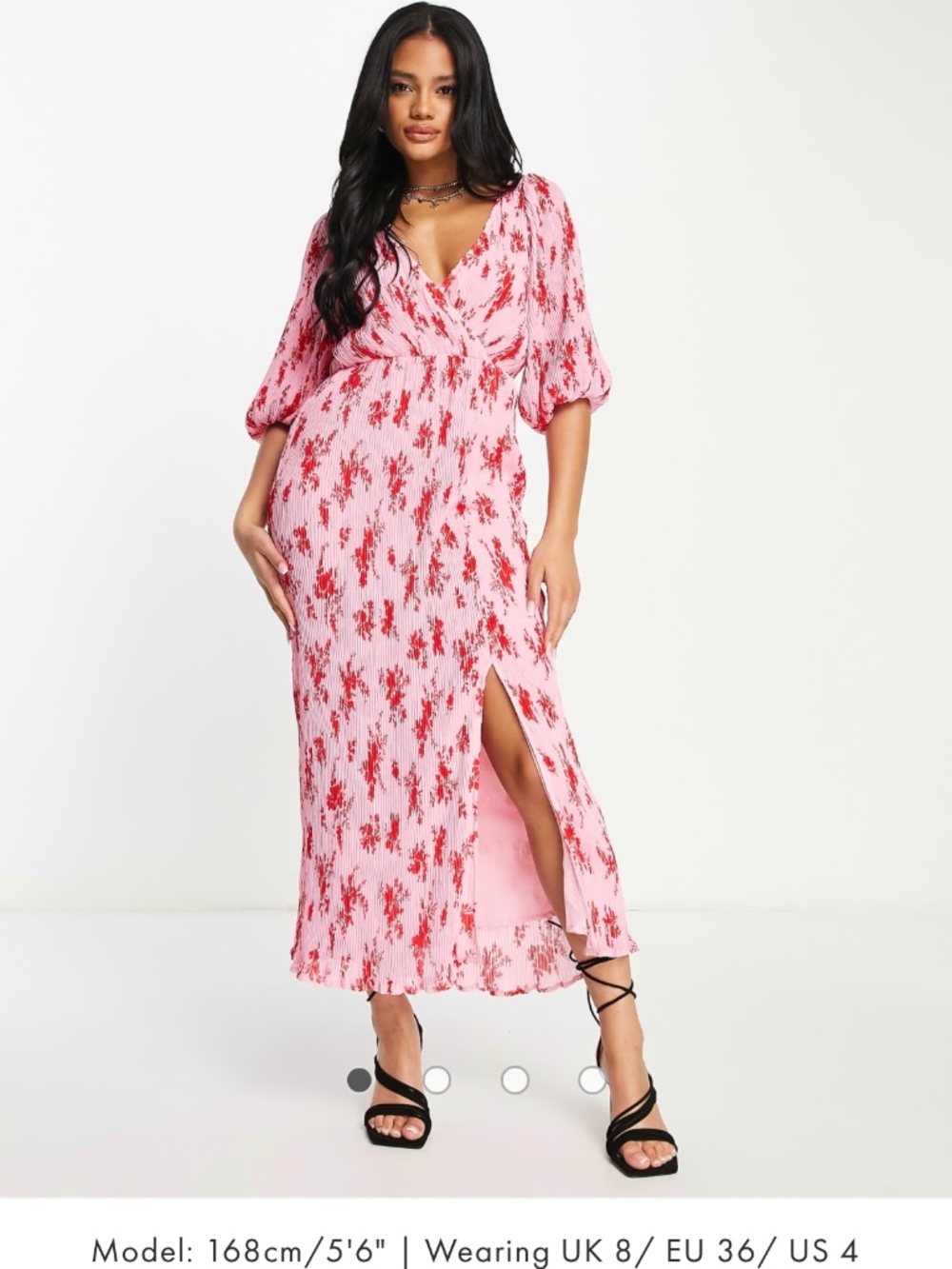 ASOS DESIGN plisse midi dress with button detail in red floral size 8